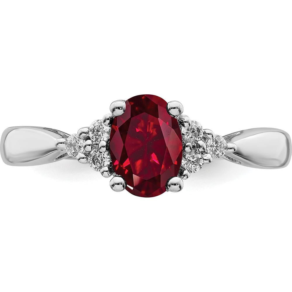 14K White Gold Created Ruby and Diamond Ring with Oval Ruby - 0.95 Carat Ruby, 0.12 Carat Total Diamond Weight by 0