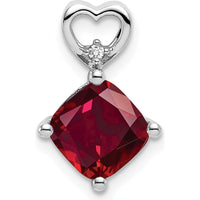 14K White Gold Created Ruby and Round Diamond Heart Pendant - 1.655 Carat Ruby, 0.01 Carat Diamond by Oro Pregiato