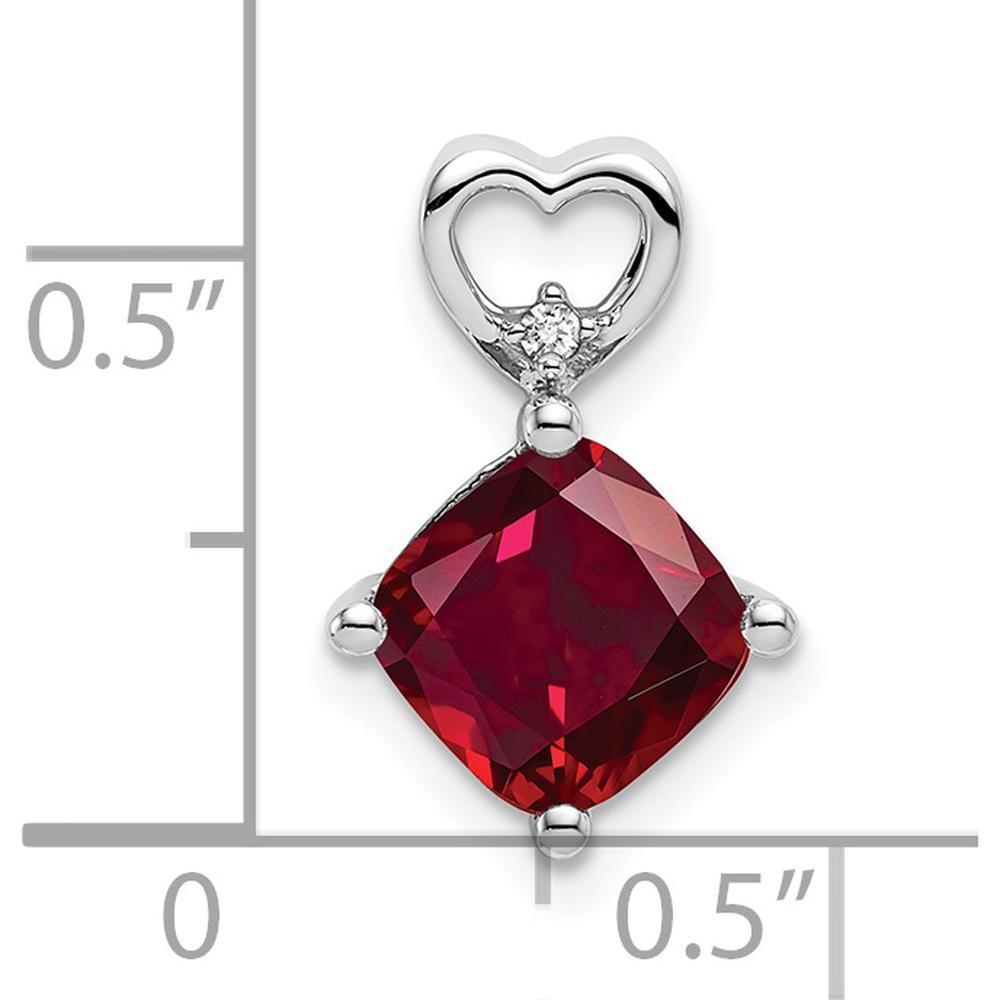 14K White Gold Created Ruby and Round Diamond Heart Pendant - 1.655 Carat Ruby, 0.01 Carat Diamond by Oro Pregiato