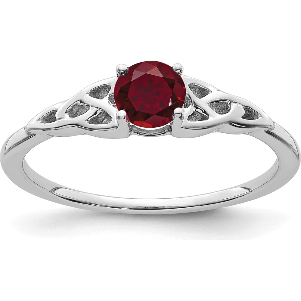 14K White Gold Created Ruby Celtic Knot Ring - 4.5mm Round Lab-Created Ruby by 0