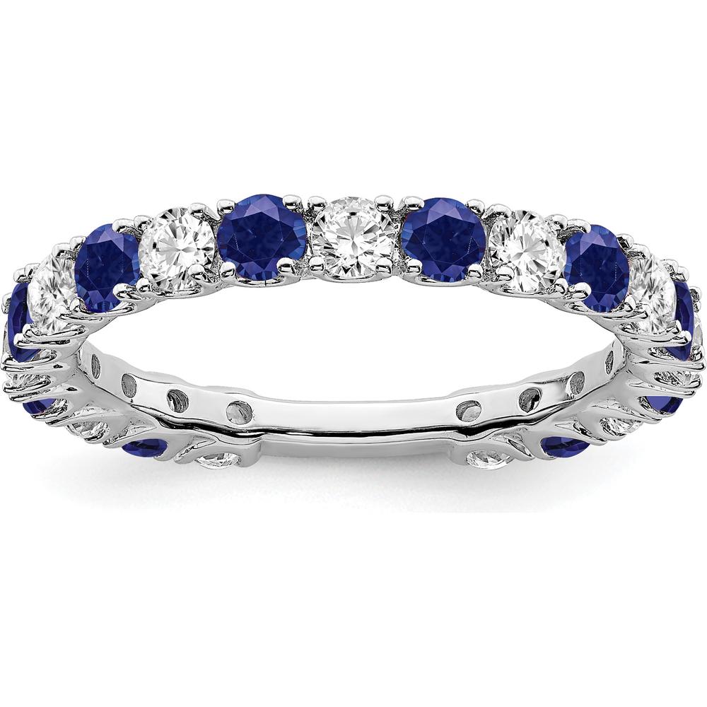 14K White Gold Created Sapphire and Diamond Band - 0.07 Carat Total Diamond Weight, 0.07 Carat Total Created Sapphire Weight by 0