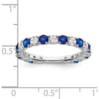 14K White Gold Created Sapphire and Diamond Band - 0.07 Carat Total Diamond Weight, 0.07 Carat Total Created Sapphire Weight by 0