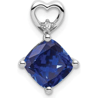 14K White Gold Created Sapphire and Diamond Heart Pendant Slide - 1.655 Carat Created Sapphire, 0.01 Carat Diamond by Oro Pregiato