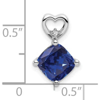 14K White Gold Created Sapphire and Diamond Heart Pendant Slide - 1.655 Carat Created Sapphire, 0.01 Carat Diamond by Oro Pregiato