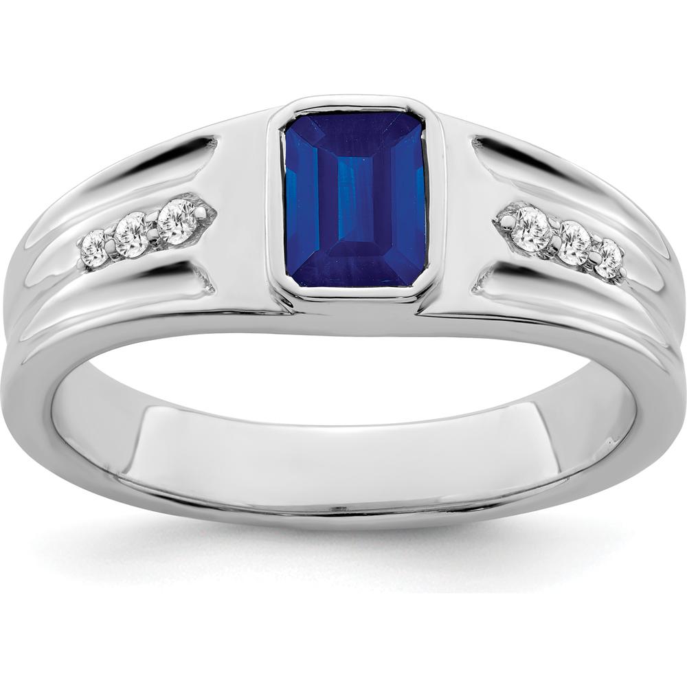 14K White Gold Created Sapphire and Diamond Men's Ring - 1.02 Carat Total Gem Weight by 0