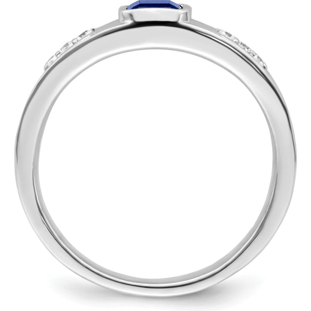 14K White Gold Created Sapphire and Diamond Men's Ring - 1.02 Carat Total Gem Weight by 0
