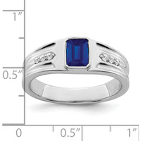 14K White Gold Created Sapphire and Diamond Men's Ring - 1.02 Carat Total Gem Weight by 0