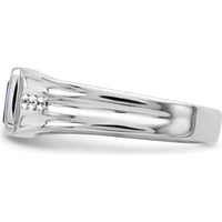 14K White Gold Created Sapphire and Diamond Men's Ring - 1.02 Carat Total Gem Weight by 0