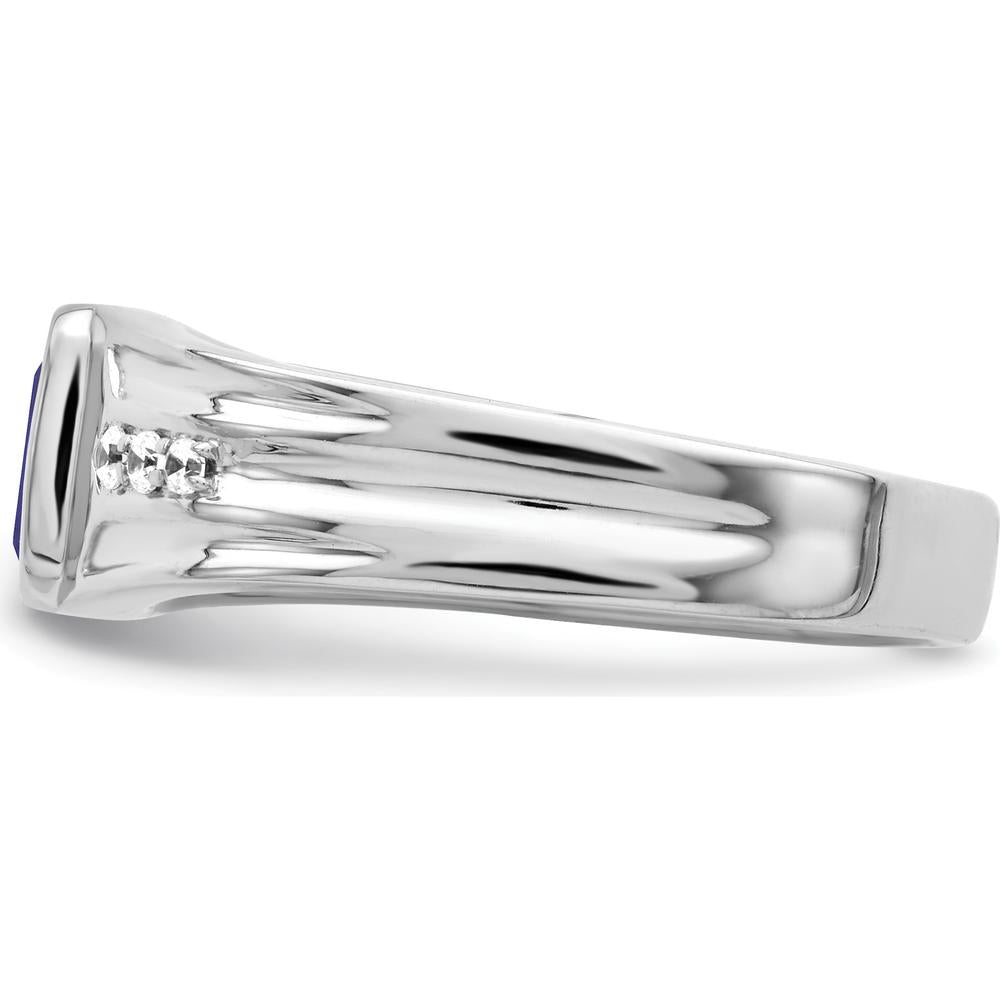14K White Gold Created Sapphire and Diamond Men's Ring - 1.02 Carat Total Gem Weight by 0