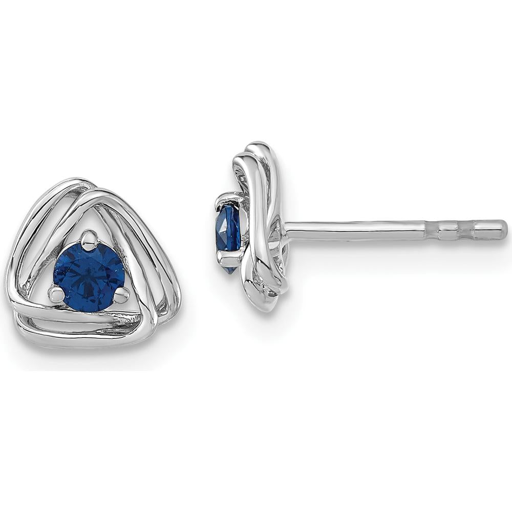 14K White Gold Created Sapphire Button Earrings with Round Blue Sapphires - 0.15 Carat Total Sapphire Weight by Oro Pregiato