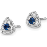 14K White Gold Created Sapphire Button Earrings with Round Blue Sapphires - 0.15 Carat Total Sapphire Weight by Oro Pregiato