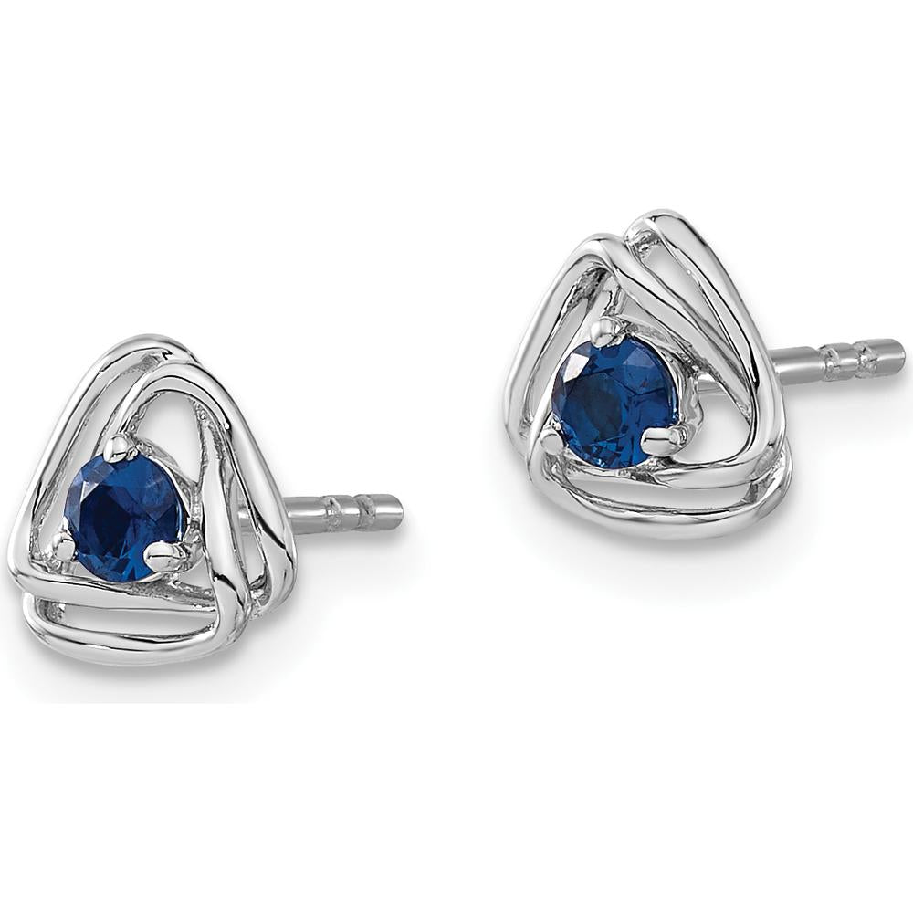 14K White Gold Created Sapphire Button Earrings with Round Blue Sapphires - 0.15 Carat Total Sapphire Weight by Oro Pregiato