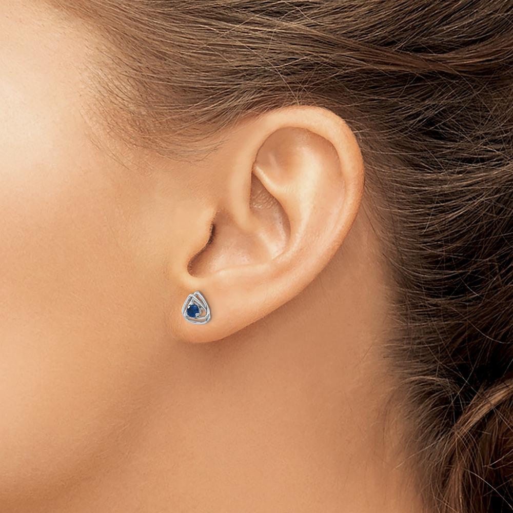14K White Gold Created Sapphire Button Earrings with Round Blue Sapphires - 0.15 Carat Total Sapphire Weight by Oro Pregiato