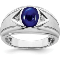 14K White Gold Created Sapphire Men's Ring with Round Diamond Accents - 3.27 Carat Total Sapphire Weight by 0