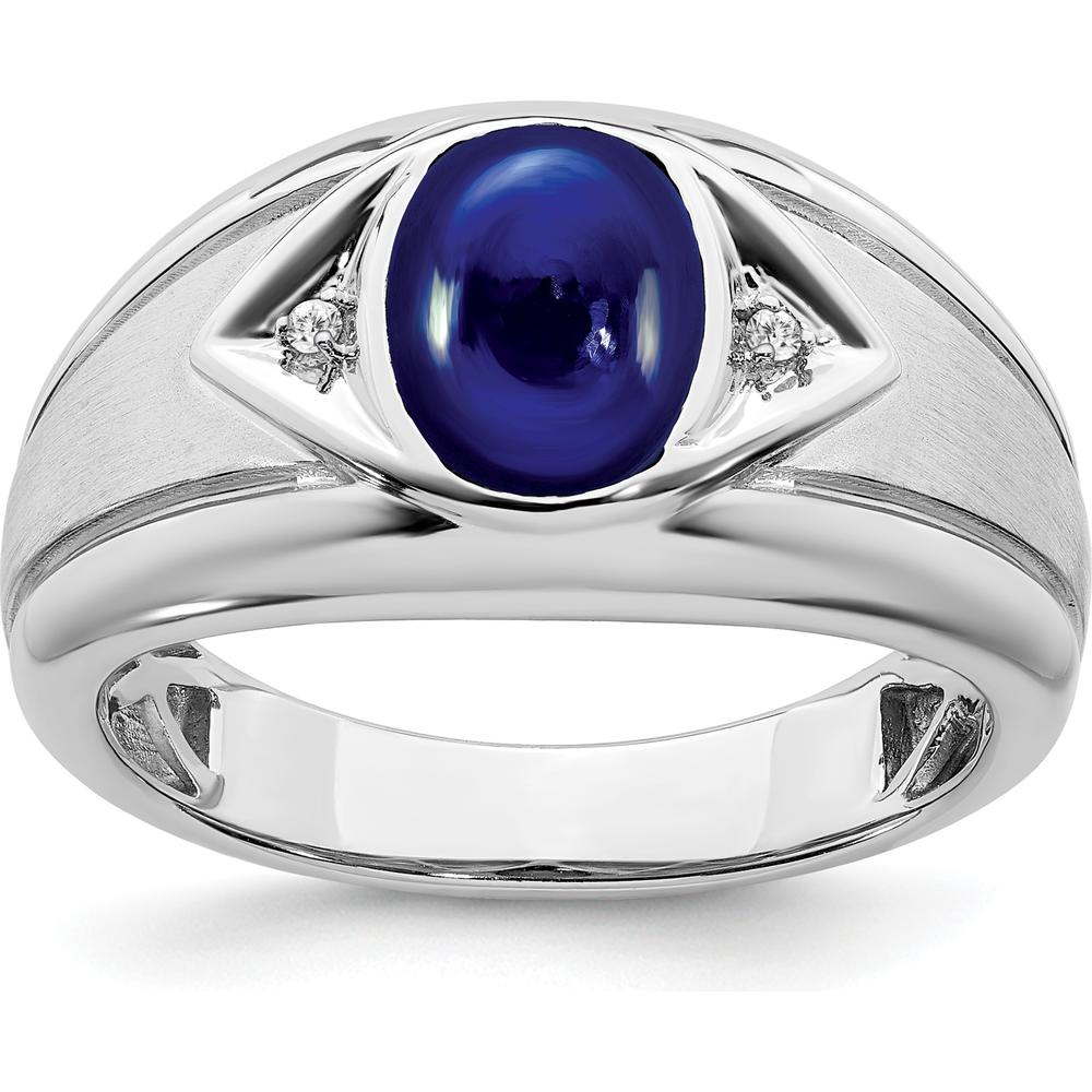 14K White Gold Created Sapphire Men's Ring with Round Diamond Accents - 3.27 Carat Total Sapphire Weight by 0