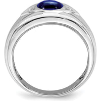 14K White Gold Created Sapphire Men's Ring with Round Diamond Accents - 3.27 Carat Total Sapphire Weight by 0