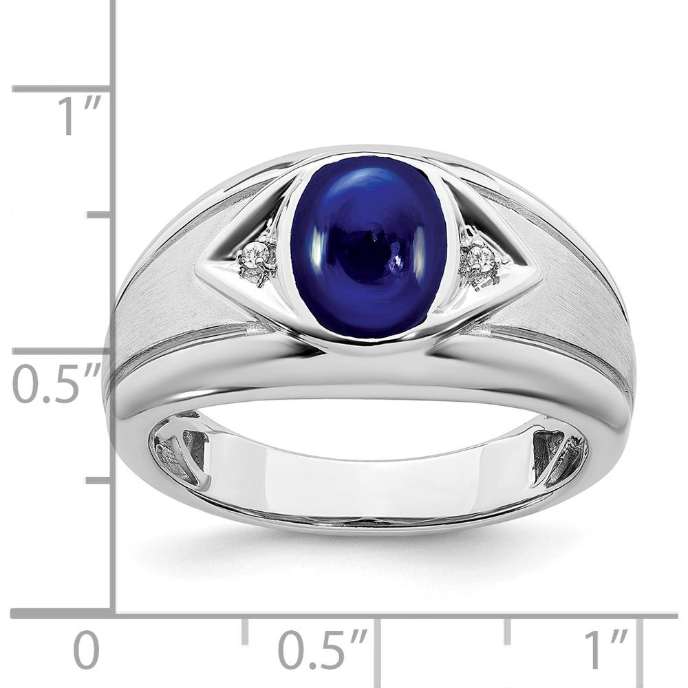 14K White Gold Created Sapphire Men's Ring with Round Diamond Accents - 3.27 Carat Total Sapphire Weight by 0