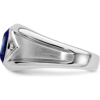 14K White Gold Created Sapphire Men's Ring with Round Diamond Accents - 3.27 Carat Total Sapphire Weight by 0