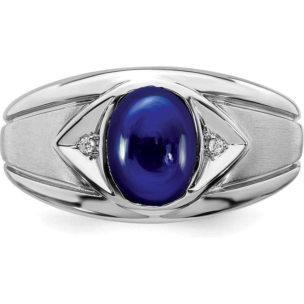 14K White Gold Created Sapphire Men's Ring with Round Diamond Accents - 3.27 Carat Total Sapphire Weight by 0