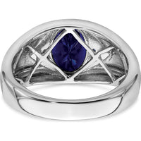 14K White Gold Created Sapphire Men's Ring with Round Diamond Accents - 3.27 Carat Total Sapphire Weight by 0