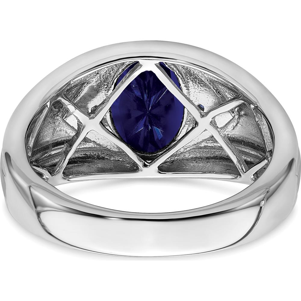 14K White Gold Created Sapphire Men's Ring with Round Diamond Accents - 3.27 Carat Total Sapphire Weight by 0
