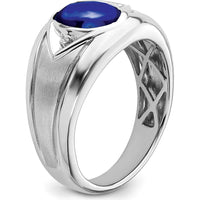 14K White Gold Created Sapphire Men's Ring with Round Diamond Accents - 3.27 Carat Total Sapphire Weight by 0