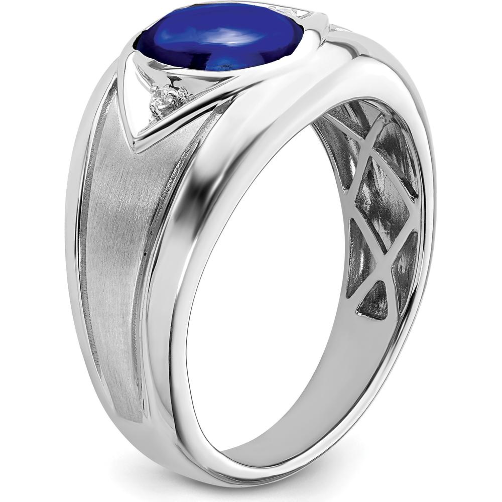 14K White Gold Created Sapphire Men's Ring with Round Diamond Accents - 3.27 Carat Total Sapphire Weight by 0