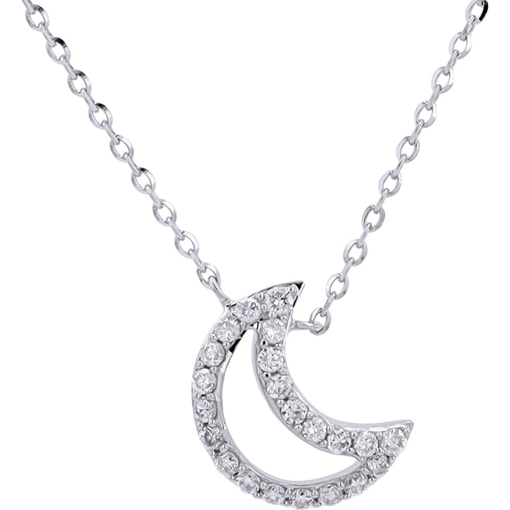 14K White Gold Crescent Moon Necklace with 0.15 Total Carat Weight Diamonds