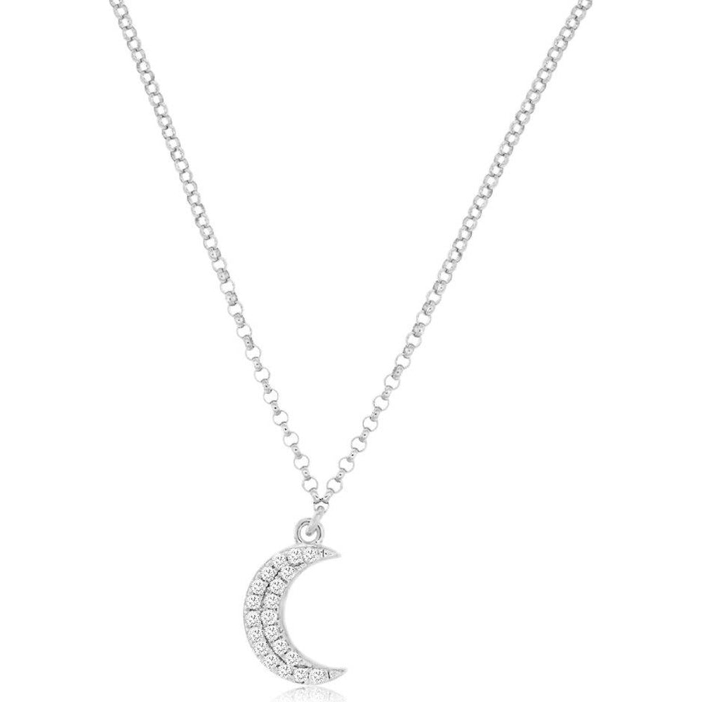 14K White Gold Crescent Moon Pendant Necklace with Pavé-Set Round Diamonds - 0.06 Carat Total Diamond Weight - Royal Jewelry