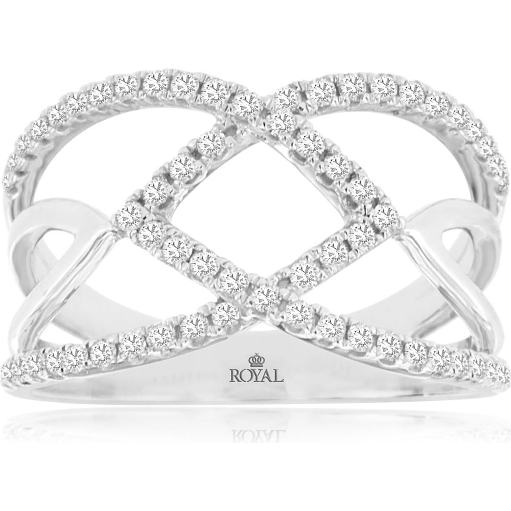 14K White Gold Crisscross Open Shank Ring with Prong-Set Round Diamonds - 0.38 Carat Total Diamond Weight - Royal Jewelry