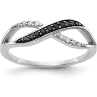 14K White Gold Crisscross Ring with Black and White Diamonds - 0.036 Carat Total Diamond Weight by 0