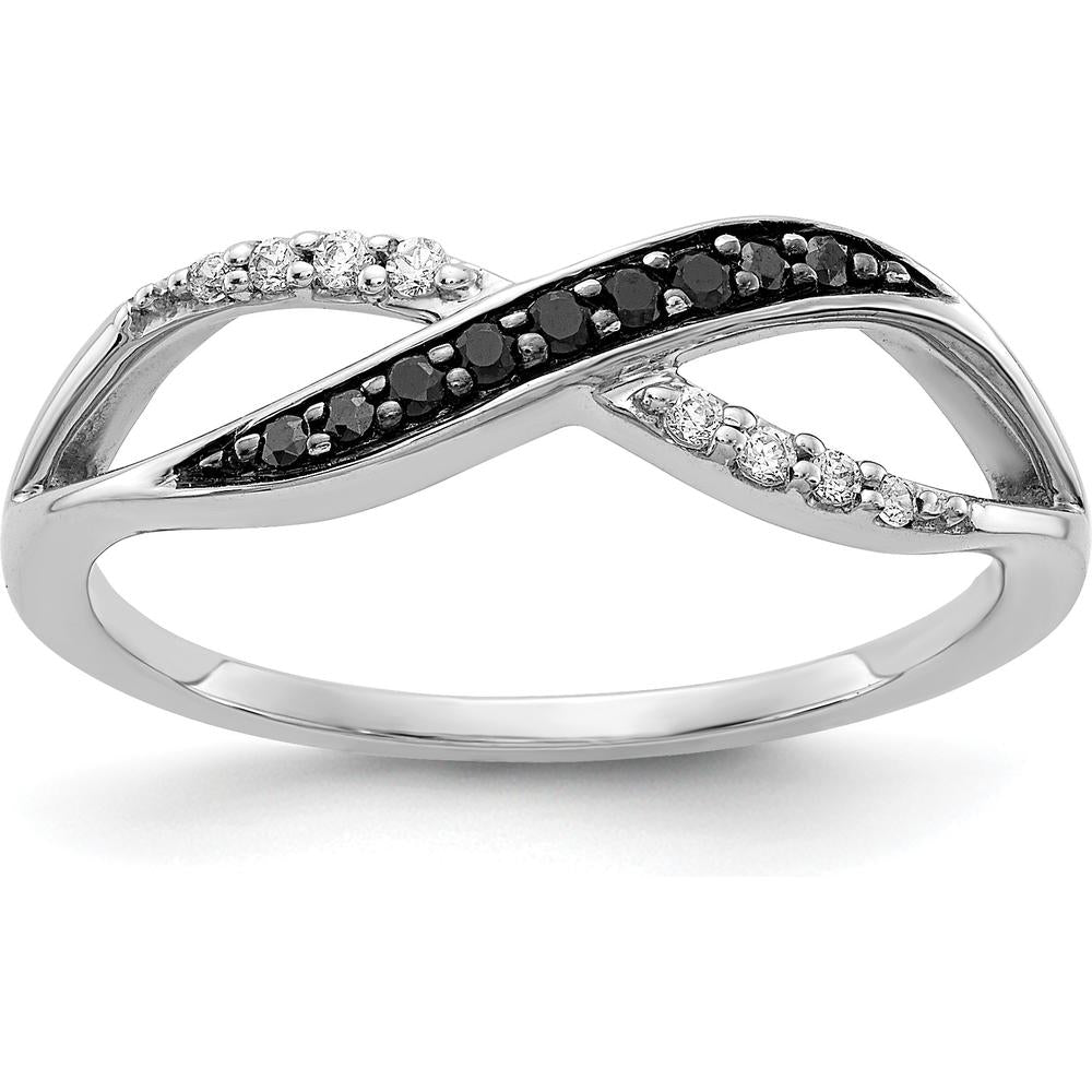 14K White Gold Crisscross Ring with Black and White Diamonds - 0.036 Carat Total Diamond Weight by 0