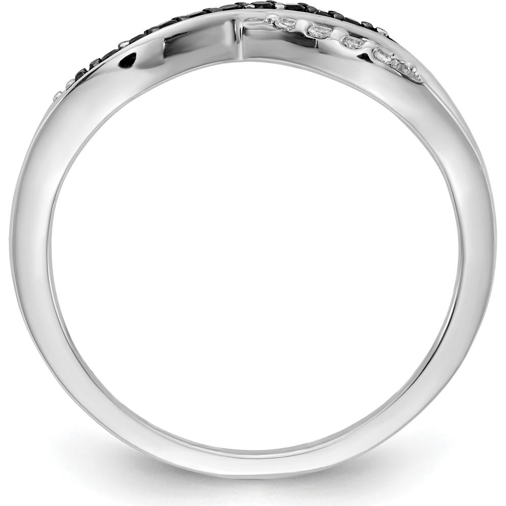 14K White Gold Crisscross Ring with Black and White Diamonds - 0.036 Carat Total Diamond Weight by 0