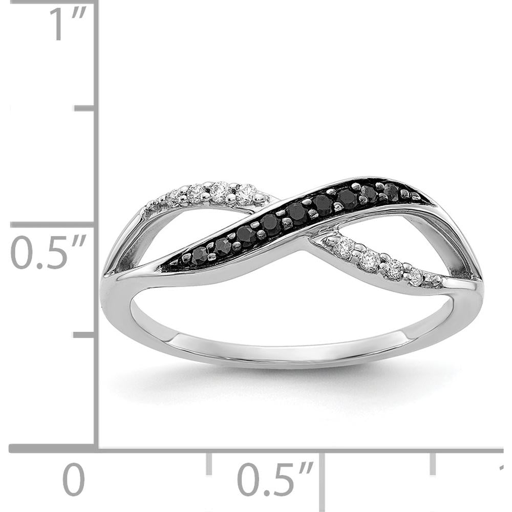 14K White Gold Crisscross Ring with Black and White Diamonds - 0.036 Carat Total Diamond Weight by 0