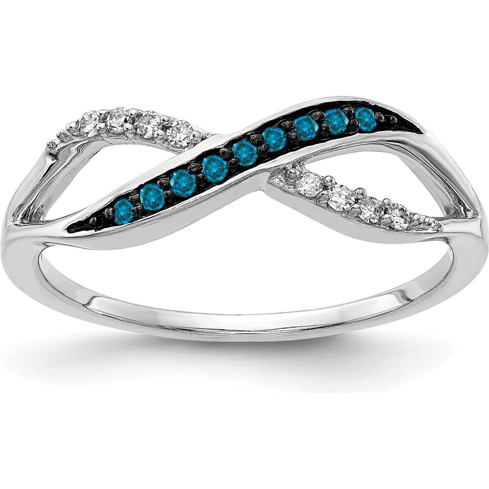 14K White Gold Crisscross Ring with Natural Blue and White Diamonds - 0.03 Carat Total Diamond Weight by 0