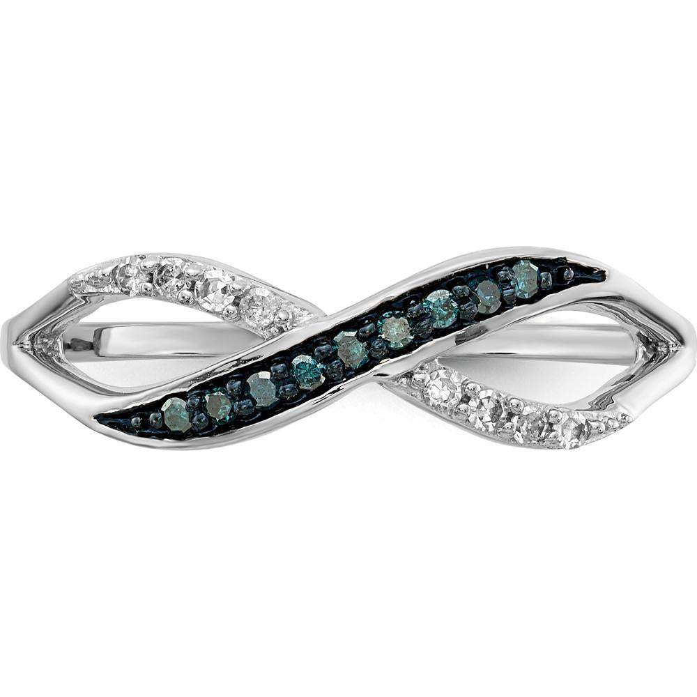 14K White Gold Crisscross Ring with Natural Blue and White Diamonds - 0.03 Carat Total Diamond Weight by 0