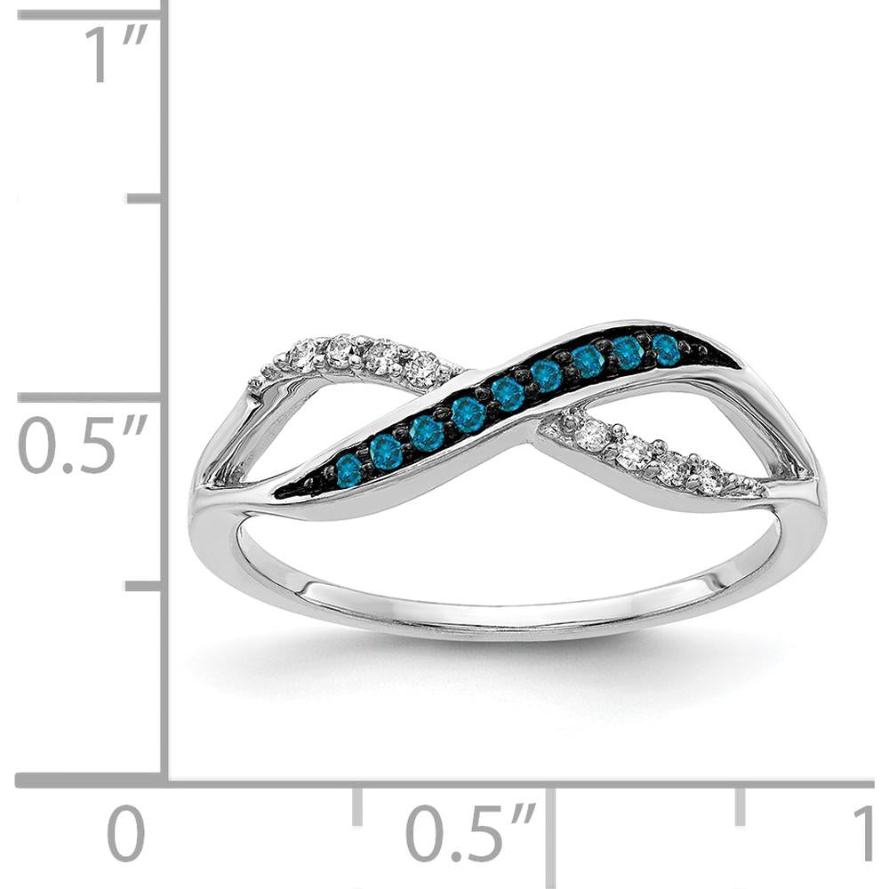 14K White Gold Crisscross Ring with Natural Blue and White Diamonds - 0.03 Carat Total Diamond Weight by 0