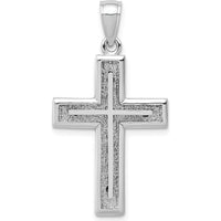 14K White Gold Cross Charm Pendant with Textured Back and Rhodium Plating by Oro Pregiato