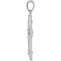 14K White Gold Cross Charm Pendant with Textured Back and Rhodium Plating by Oro Pregiato