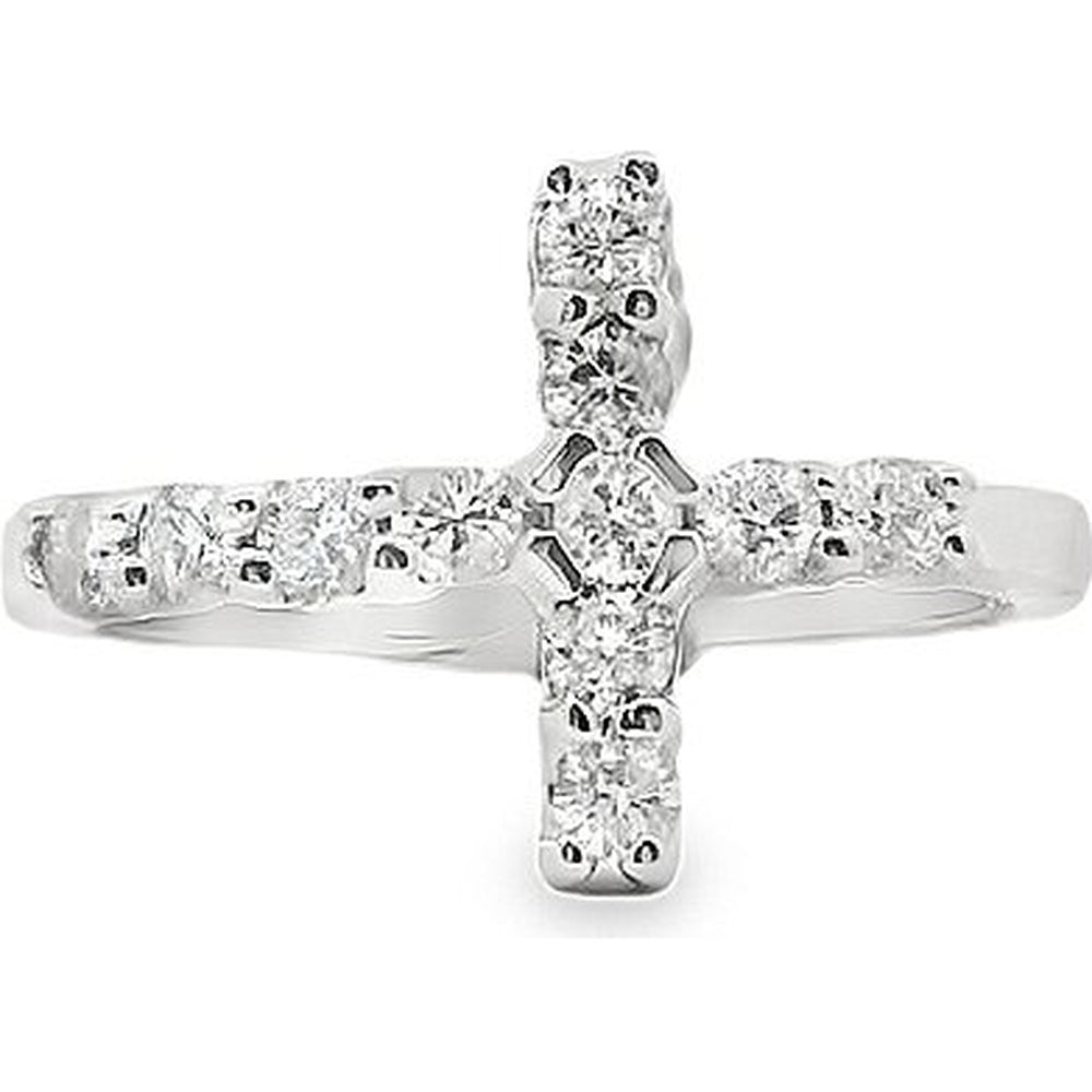 14K White Gold Cross Fashion Ring with Prong-Set Round Diamonds - 0.54 Carat Total Diamond Weight by Auriventus