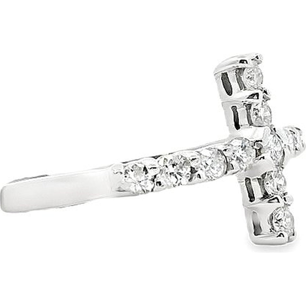 14K White Gold Cross Fashion Ring with Prong-Set Round Diamonds - 0.54 Carat Total Diamond Weight by Auriventus