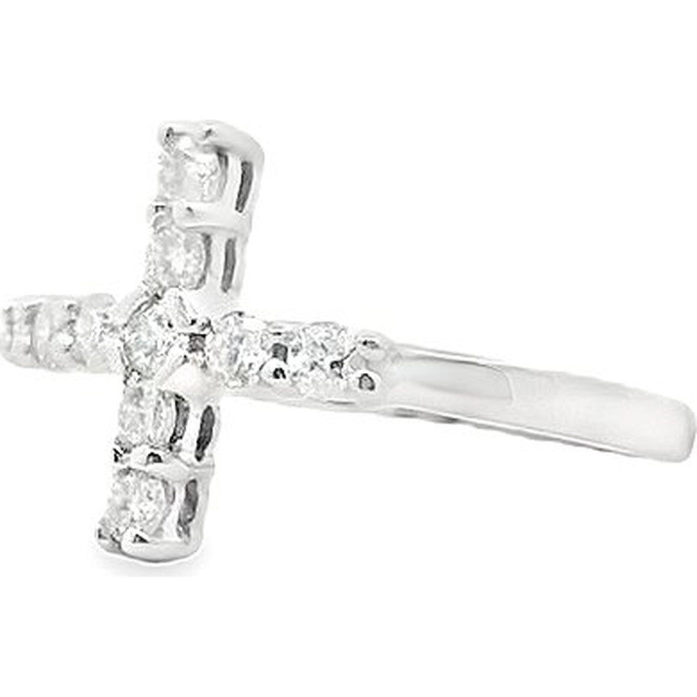 14K White Gold Cross Fashion Ring with Prong-Set Round Diamonds - 0.54 Carat Total Diamond Weight by Auriventus