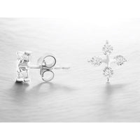 14K White Gold Cross Motif Stud Earrings with Milgrain Detail and Round Diamonds - 0.10 Carat Total Diamond Weight - Royal Jewelry