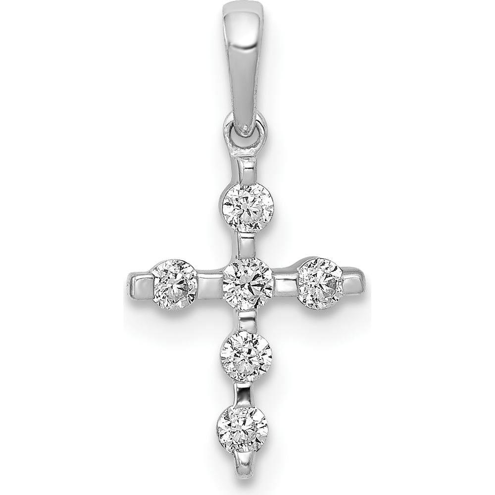 14K White Gold Cross Pendant with 1/6 Carat Total Round Natural Diamonds by Monteluci Fine Jewelry