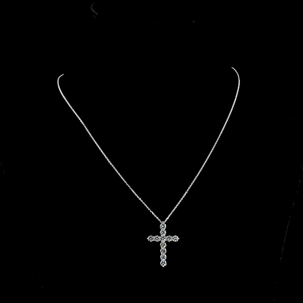 14K White Gold Cross Pendant with 11 Brilliant Cut Lab Diamonds - 1.93 Carat Total Weight, E-F Color VS1 Clarity - Covaloro Fine Jewelry