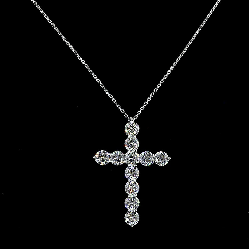 14K White Gold Cross Pendant with 11 Prong-Set Round Brilliant Cut Lab Diamonds - 2.98 Carats Total Diamond Weight - Covaloro Fine Jewelry
