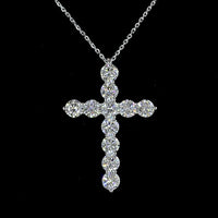 14K White Gold Cross Pendant with 11 Prong-Set Round Brilliant Cut Lab Diamonds - 2.98 Carats Total Diamond Weight - Covaloro Fine Jewelry