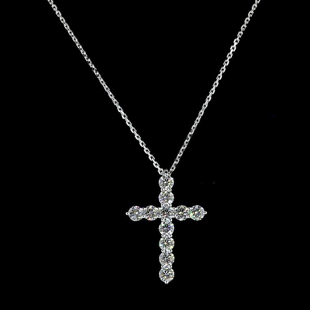 14K White Gold Cross Pendant with 11 Round Brilliant Cut Lab Diamonds - 1.01 Carat Total Weight, E-F Color VS1 Clarity - Covaloro Fine Jewelry
