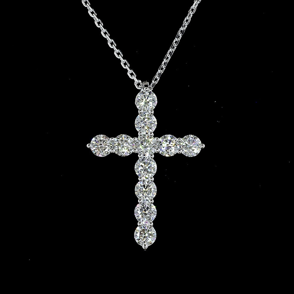 14K White Gold Cross Pendant with 11 Round Brilliant Cut Lab Diamonds - 1.01 Carat Total Weight, E-F Color VS1 Clarity - Covaloro Fine Jewelry