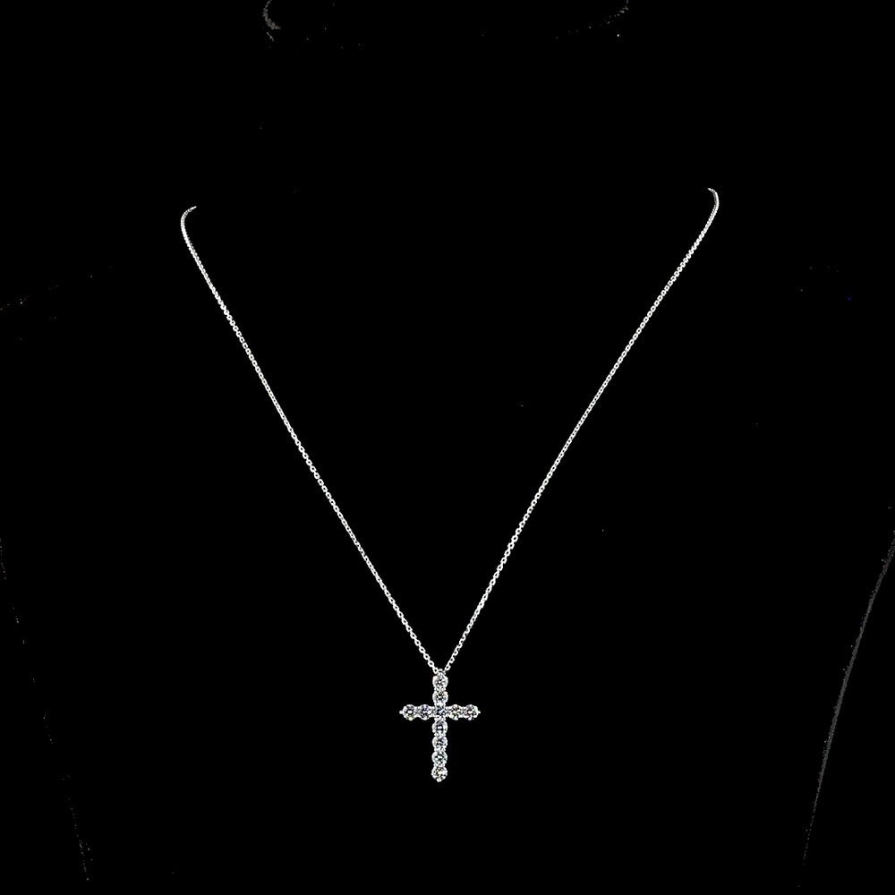 14K White Gold Cross Pendant with 11 Round Brilliant Cut Lab Diamonds - 1.01 Carat Total Weight, E-F Color VS1 Clarity - Covaloro Fine Jewelry